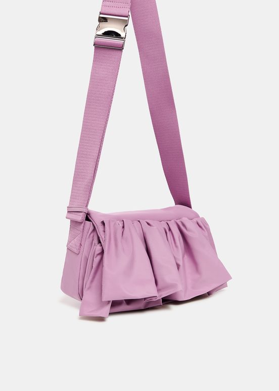 Mauve ruffle-embellished shoulder bag