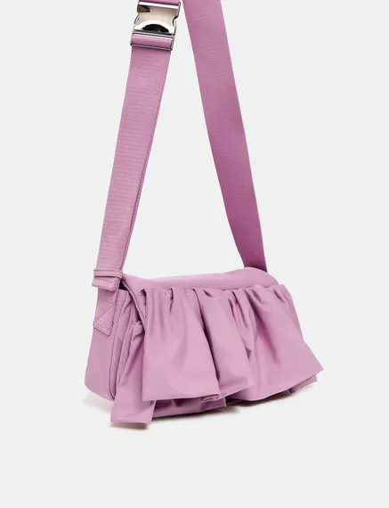 Mauve ruffle-embellished shoulder bag