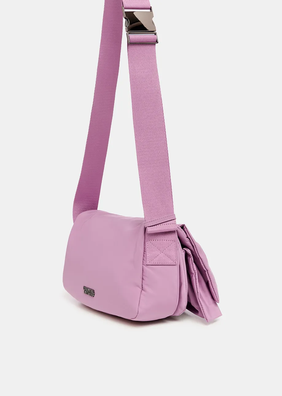 Mauve ruffle-embellished shoulder bag