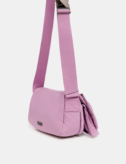 Mauve ruffle-embellished shoulder bag