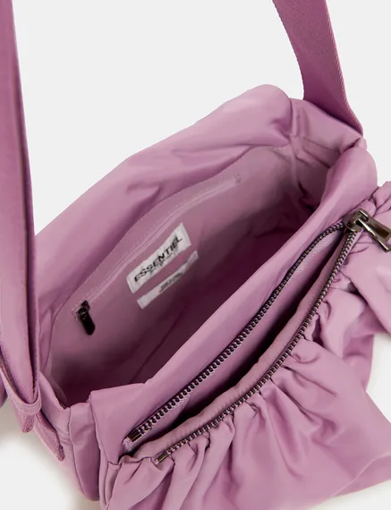 Mauve ruffle-embellished shoulder bag