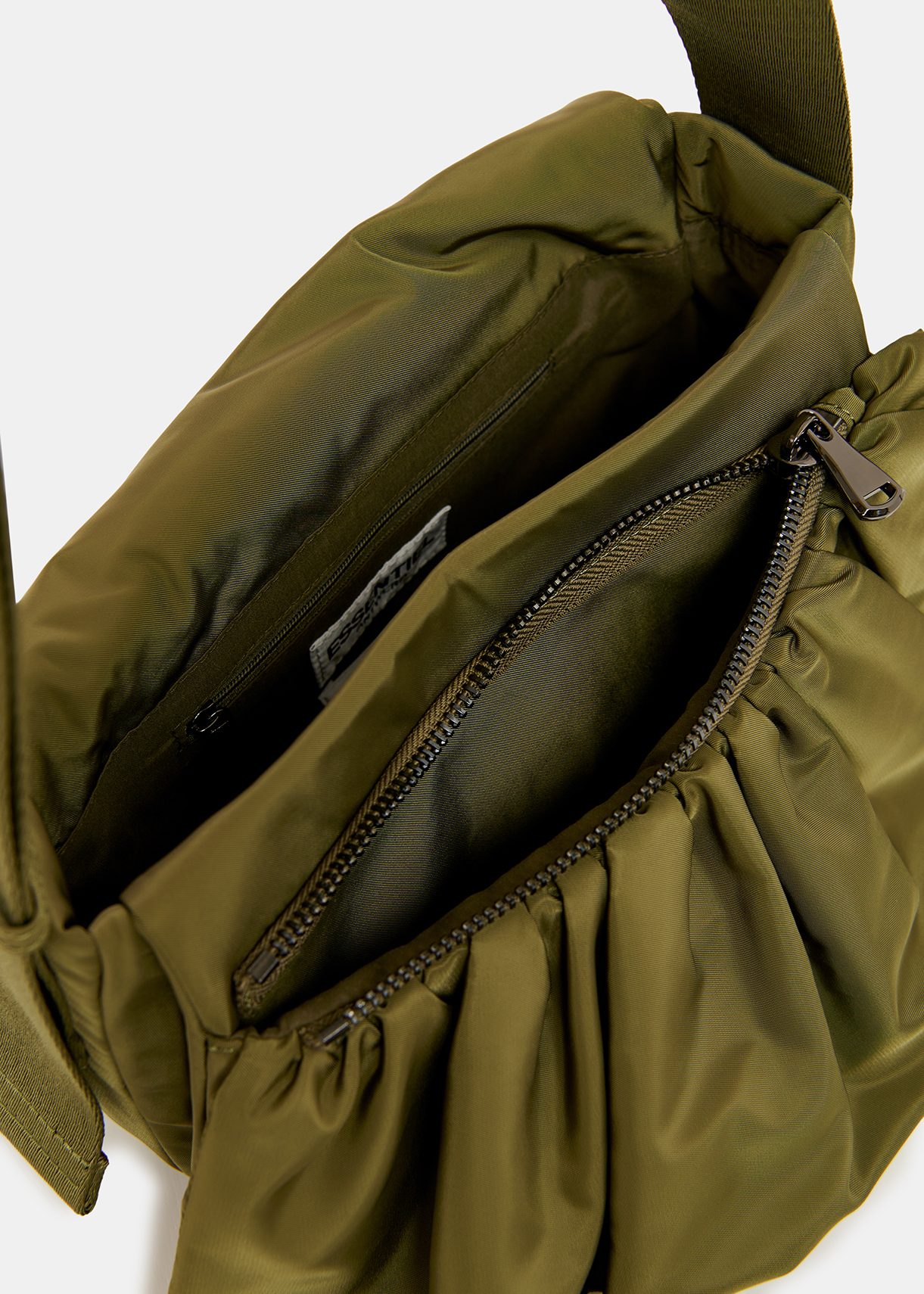 Khaki ruffle-embellished shoulder bag | Essentiel Antwerp