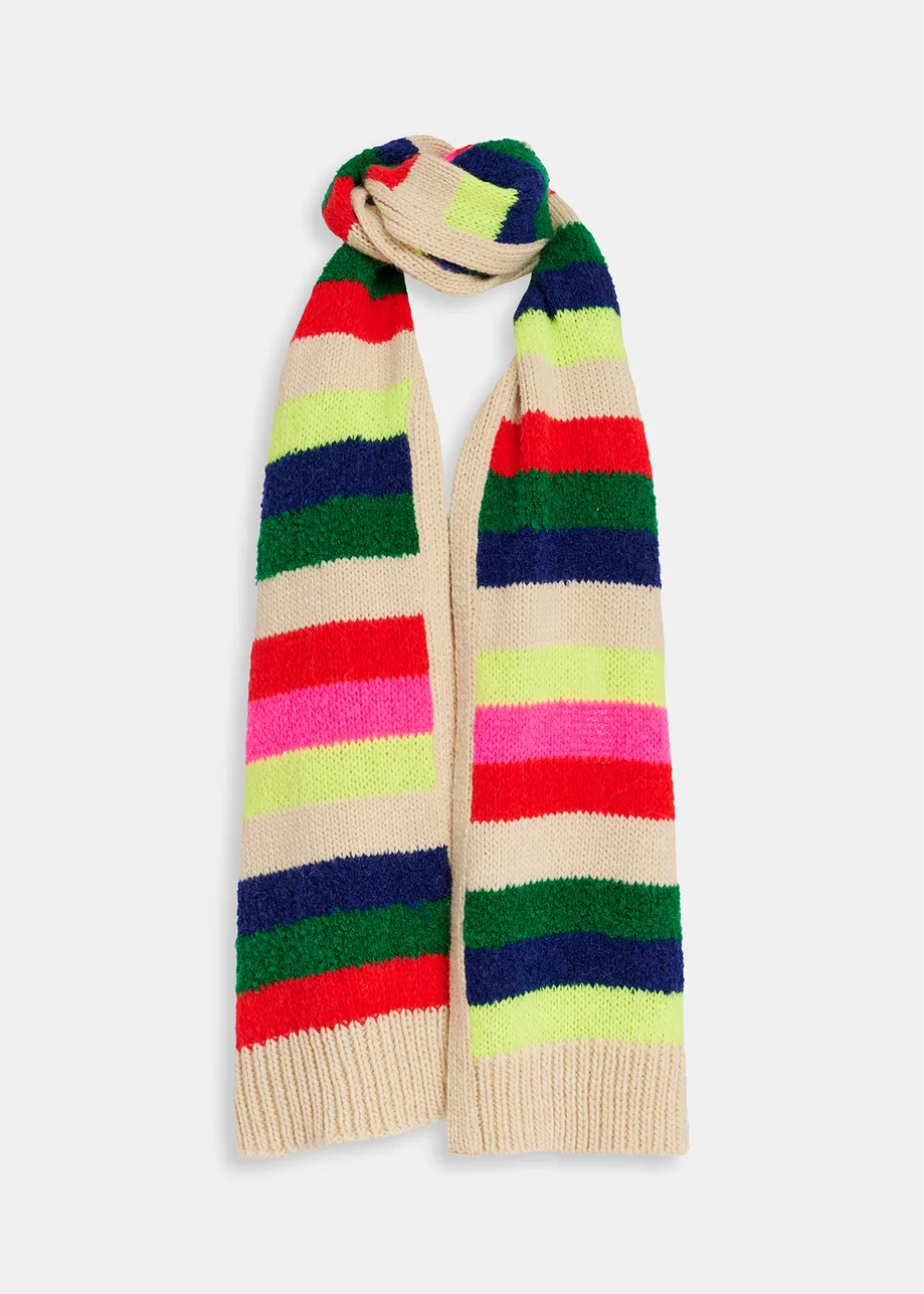 Multicolor striped intarsia-knitted scarf