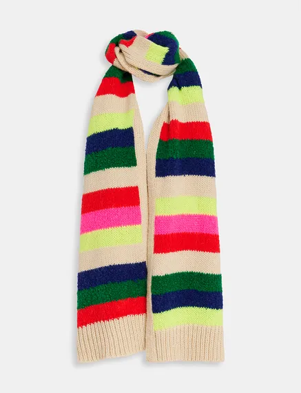 Multicolor striped intarsia-knitted scarf