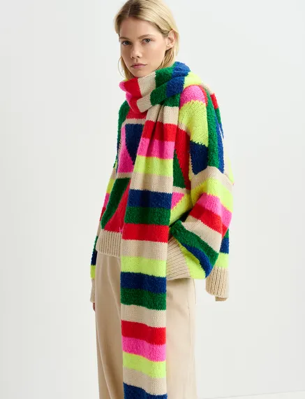 Multicolor striped intarsia-knitted scarf