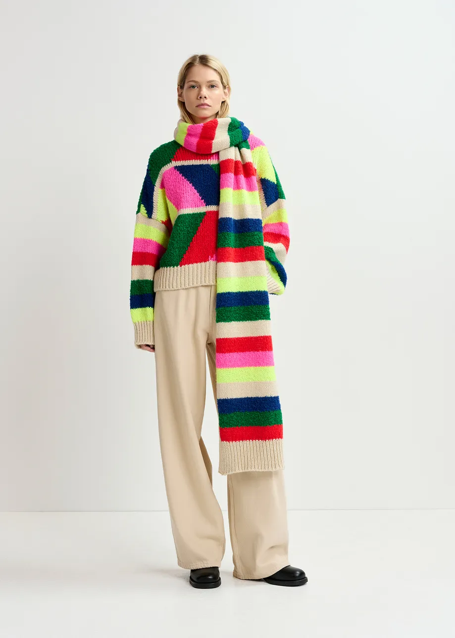 Multicolor striped intarsia-knitted scarf