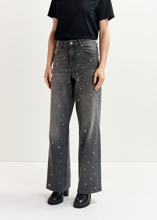 Grey eyelet-embellished jeans