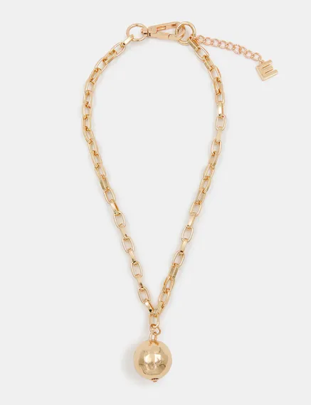 Gold-tone chain necklace with sphere pendant