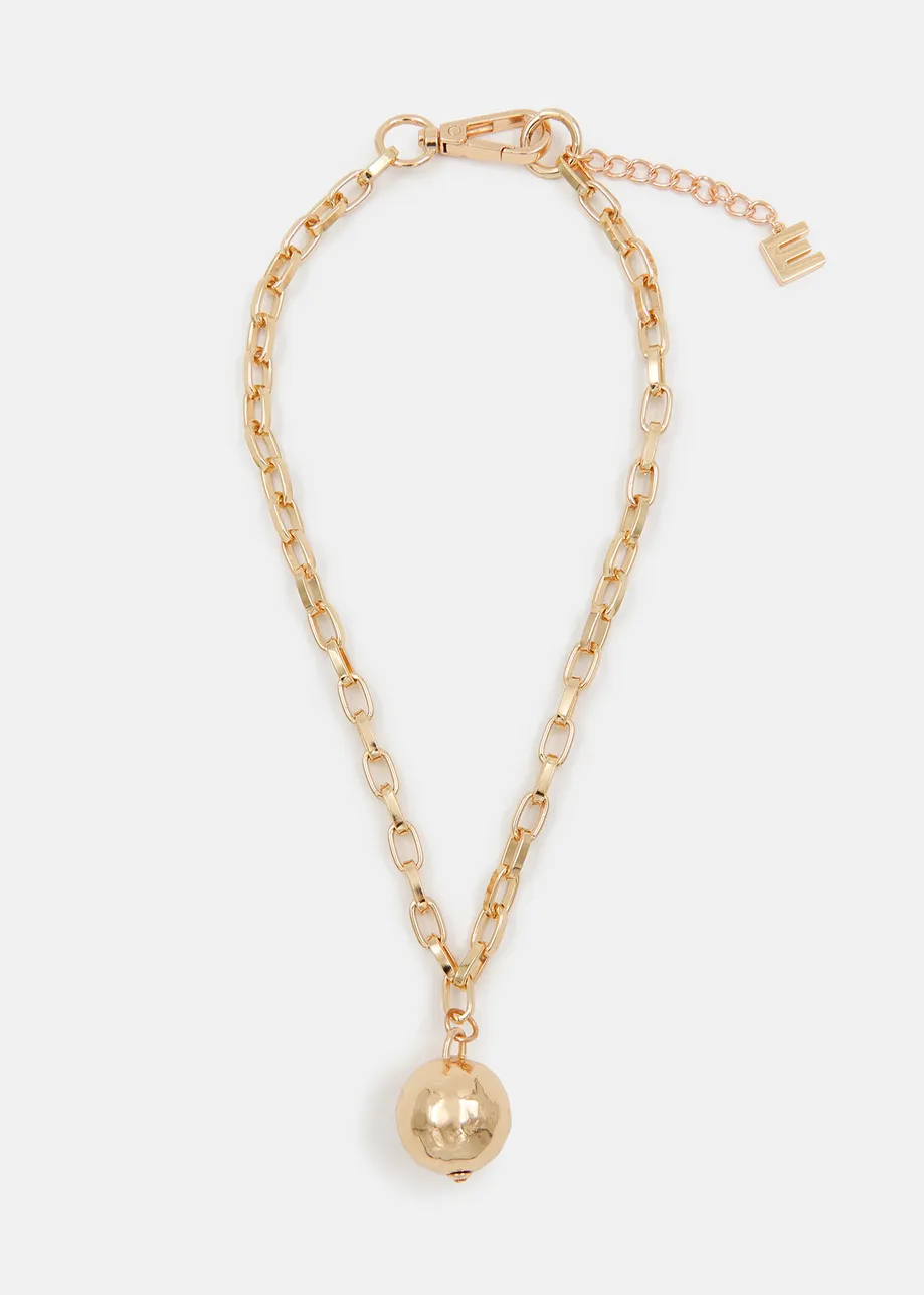 Gold-tone chain necklace with sphere pendant