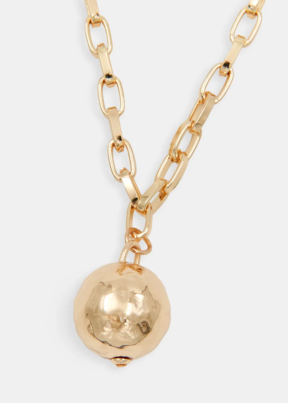 Gold-tone chain necklace with sphere pendant