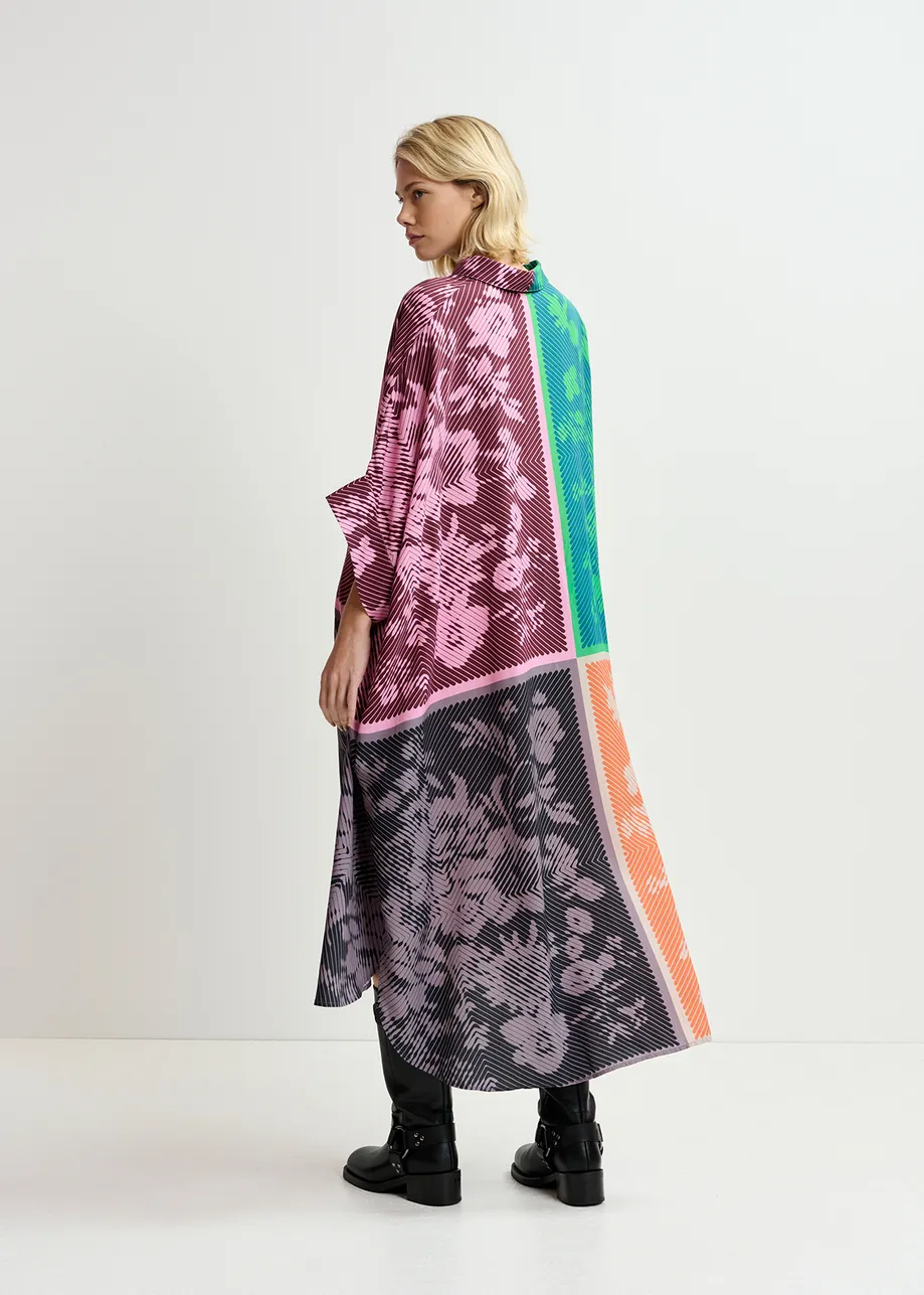 Multicolor printed midi-length shirt dress