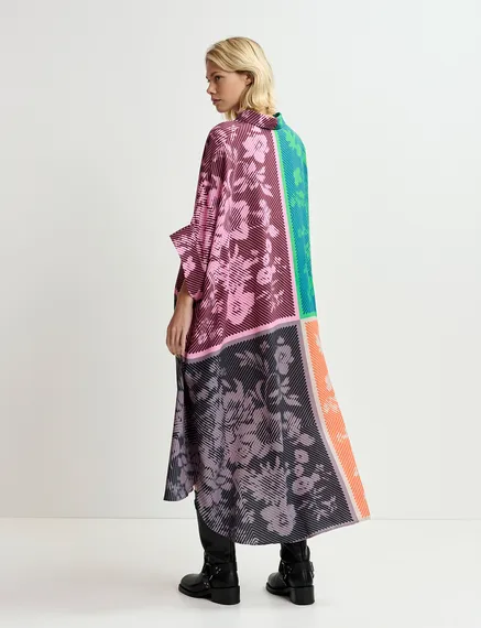 Multicolor printed midi-length shirt dress