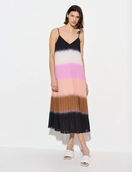 Multicolor plissé slip dress with gradient effect