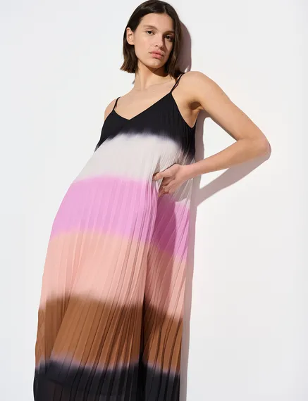 Multicolor plissé slip dress with gradient effect