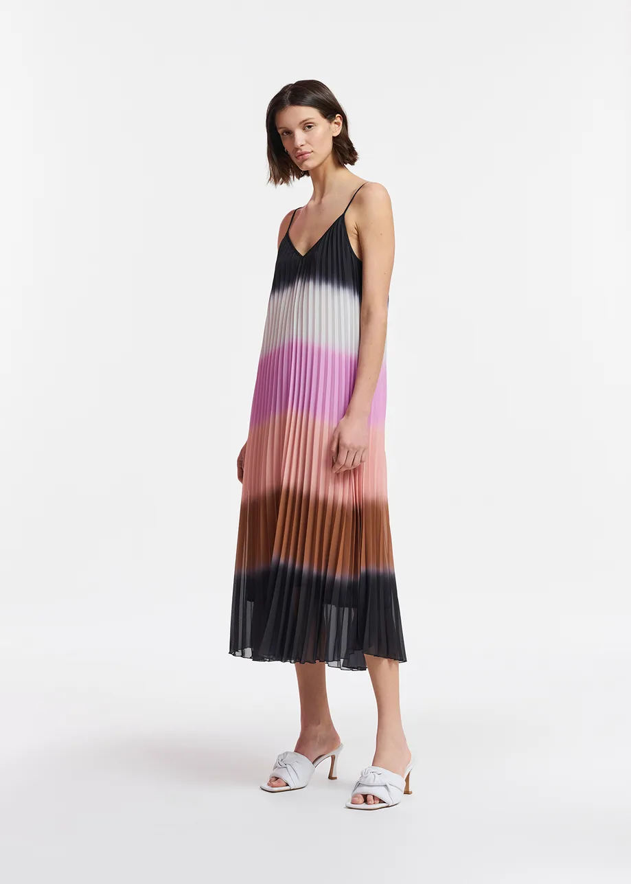 Multicolor plissé slip dress with gradient effect