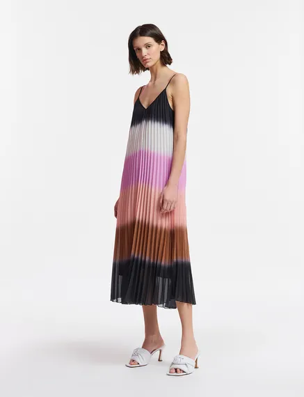 Multicolor plissé slip dress with gradient effect