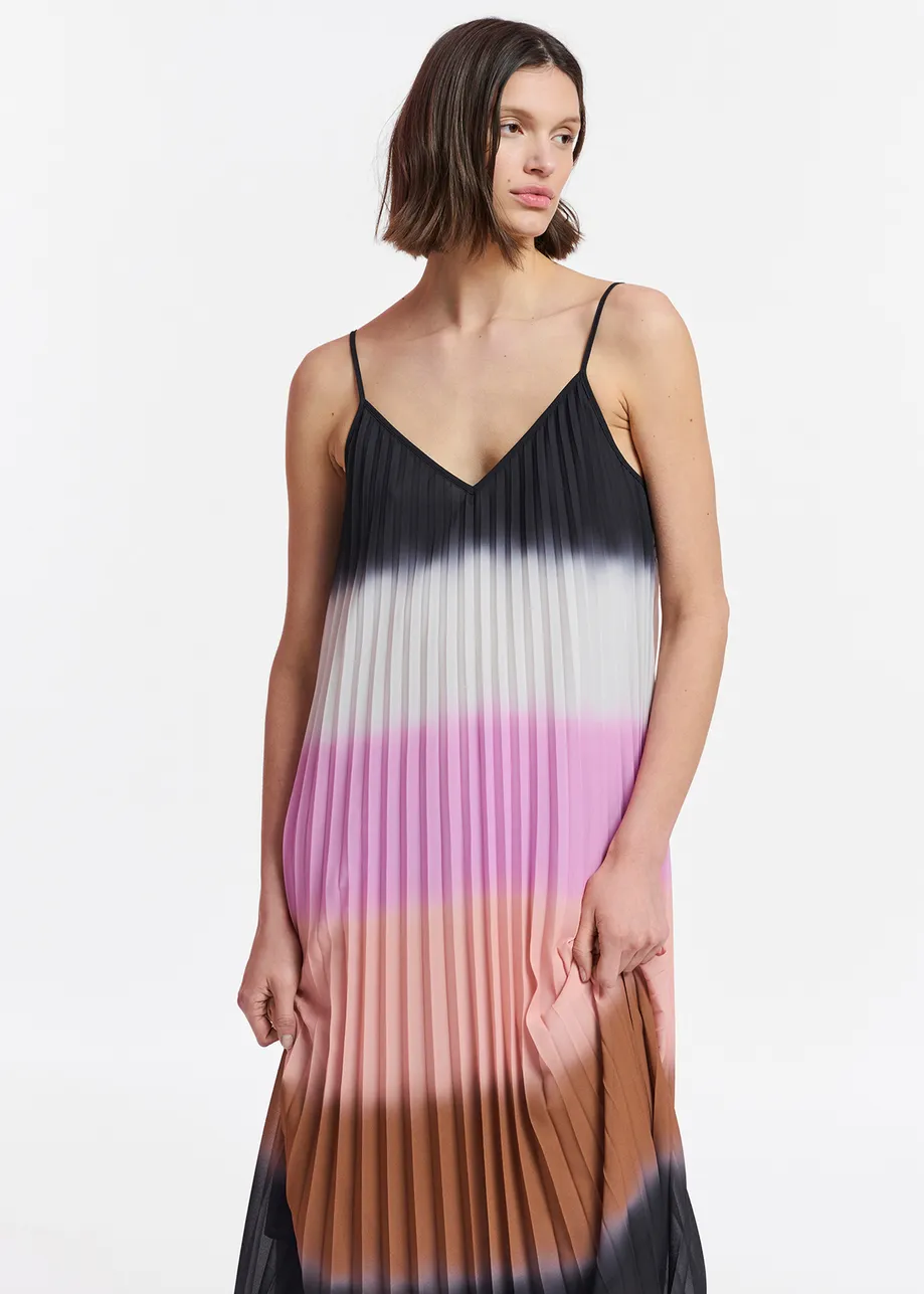 Multicolor plissé slip dress with gradient effect