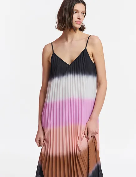 Multicolor plissé slip dress with gradient effect