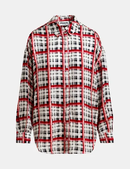 White, black and red checked shirt