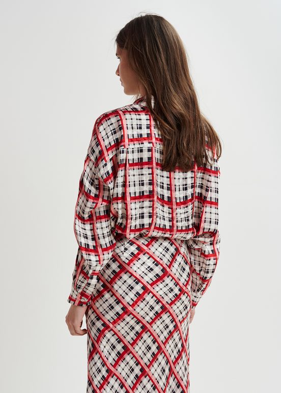 White, black and red checked shirt