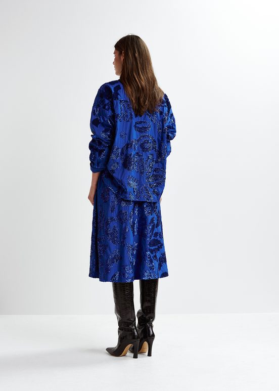 Donkerblauwe katoenen midirok met pailletten