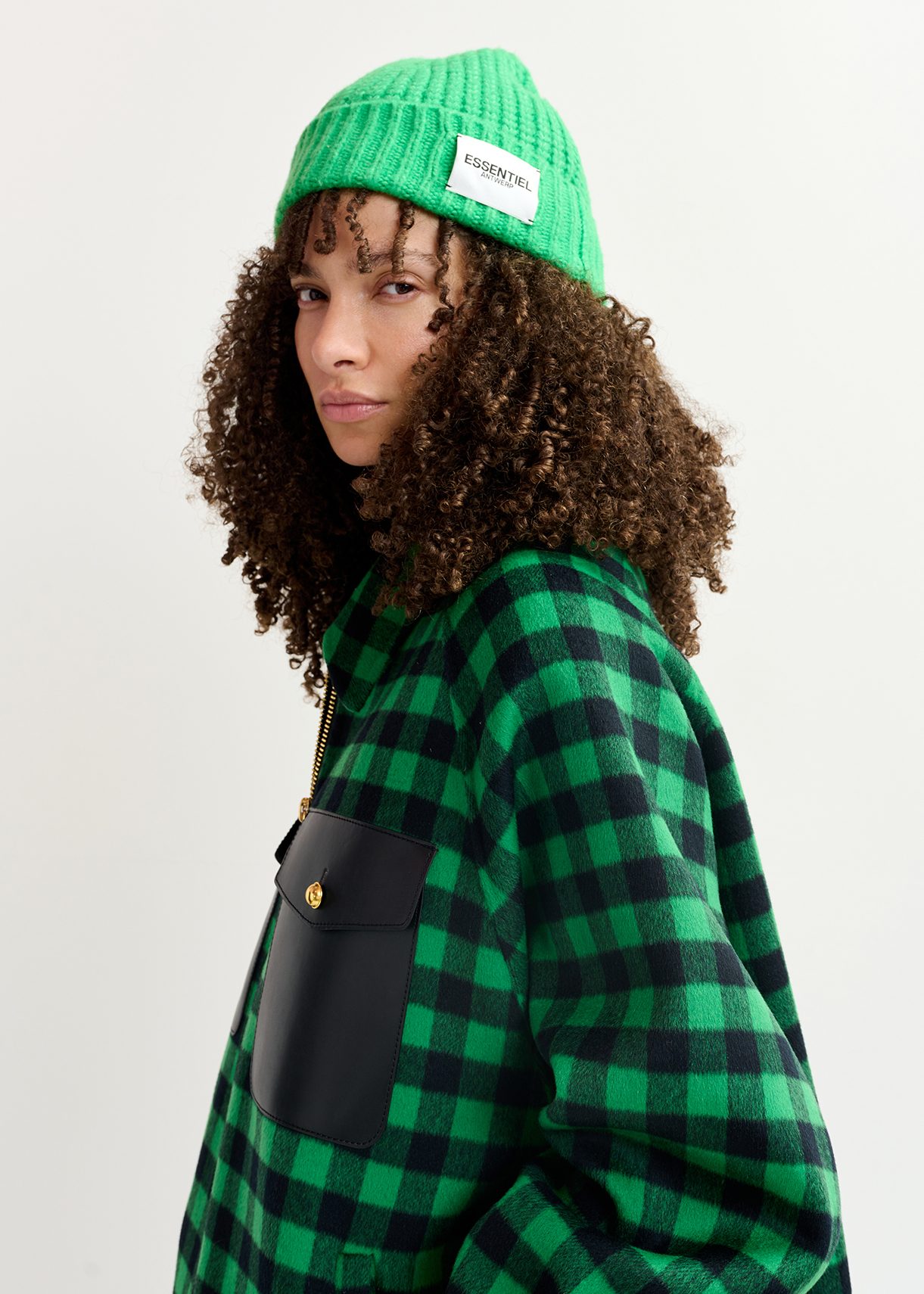 Green rib-knitted beanie with logo