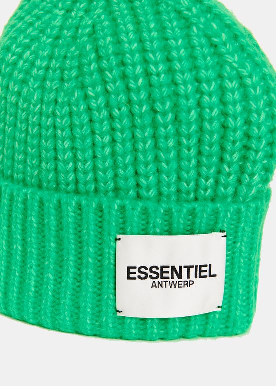 Green rib-knitted beanie with logo