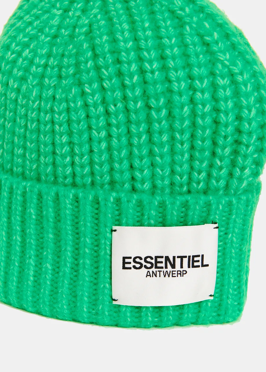 Grüne Rippstrick-Beanie mit Logo