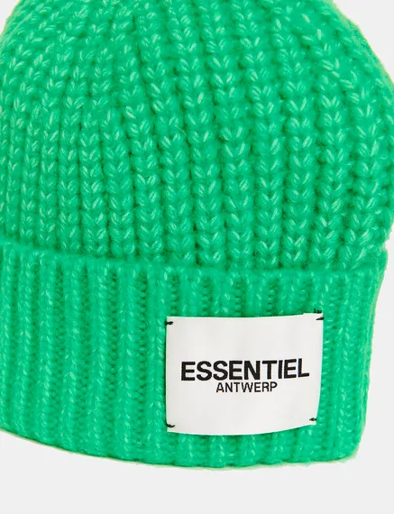 Green rib-knitted beanie with logo