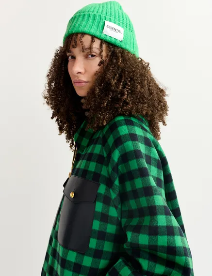 Green rib-knitted beanie with logo