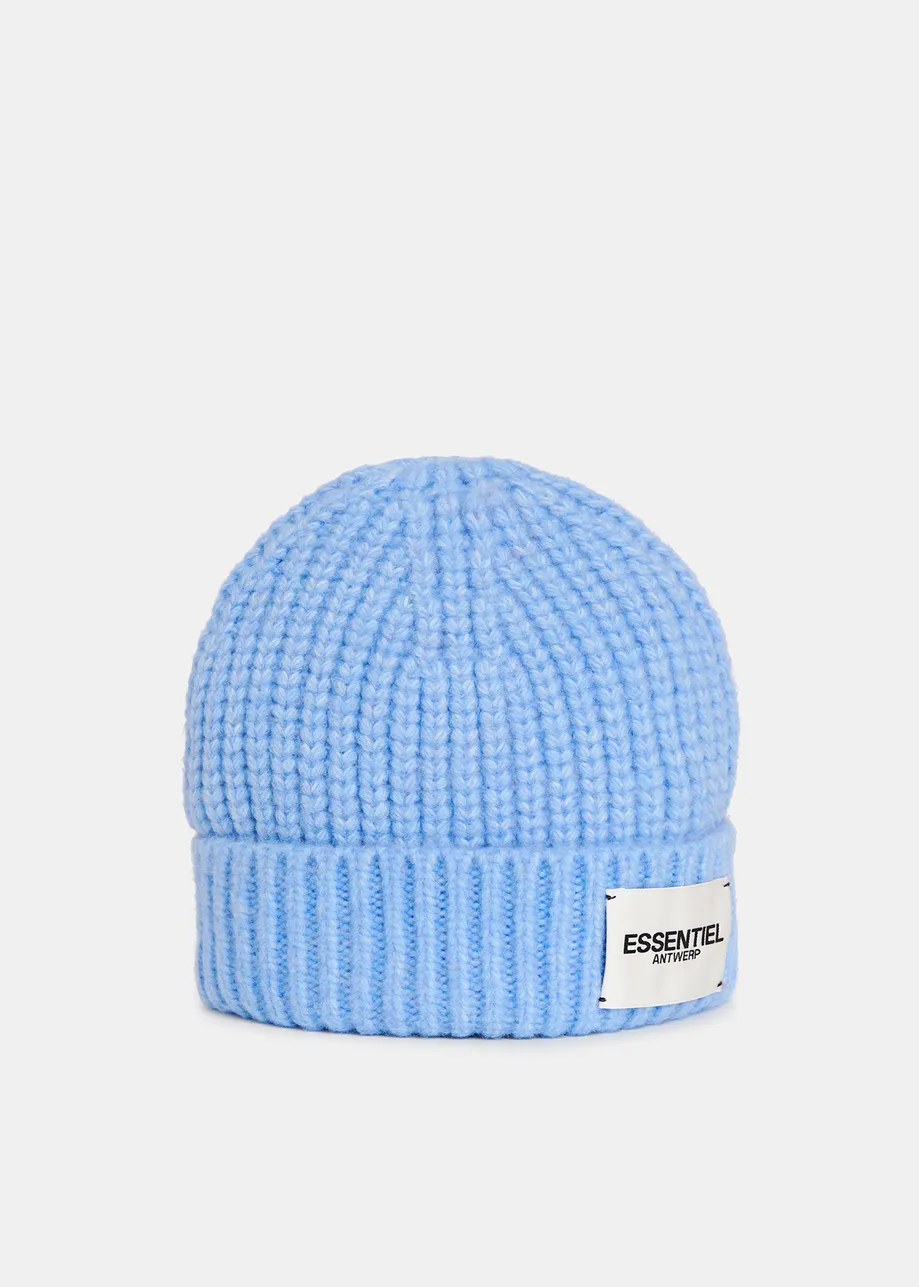 Light blue rib-knitted beanie with logo