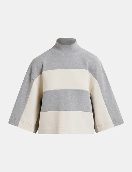 Grey and off-white striped organic cotton sweatshirt