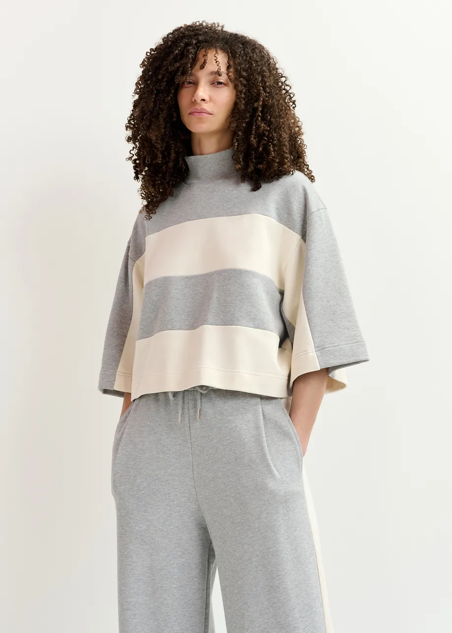 Grey and off-white striped organic cotton sweatshirt