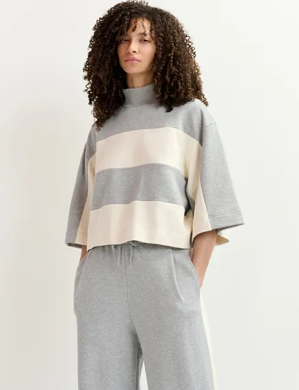 Grey and off-white striped organic cotton sweatshirt