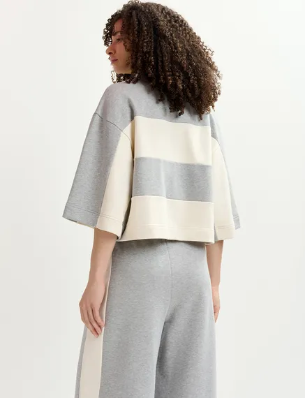 Grey and off-white striped organic cotton sweatshirt