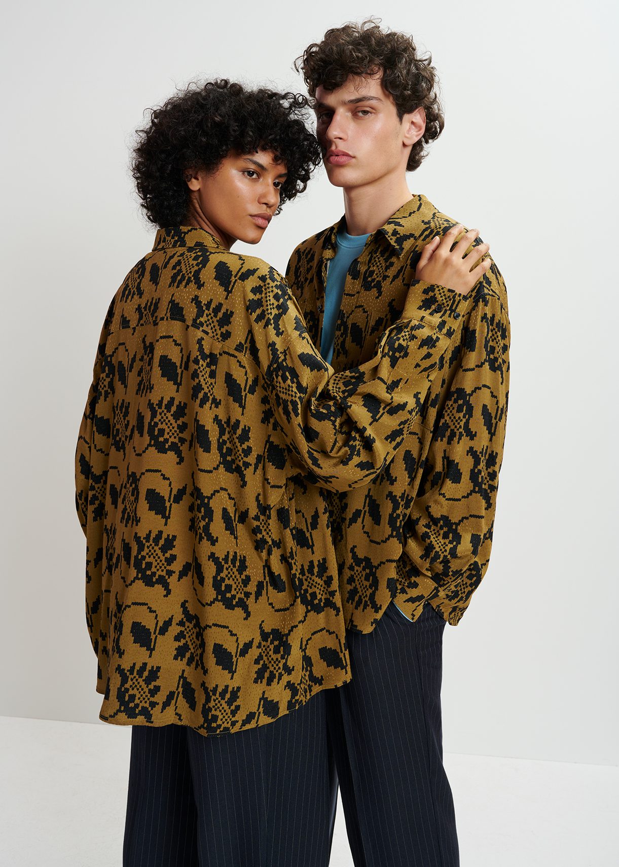 Khaki and black floral-print shirt | Essentiel Antwerp United States