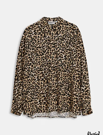 Braunes Hemd mit Leopardenprint