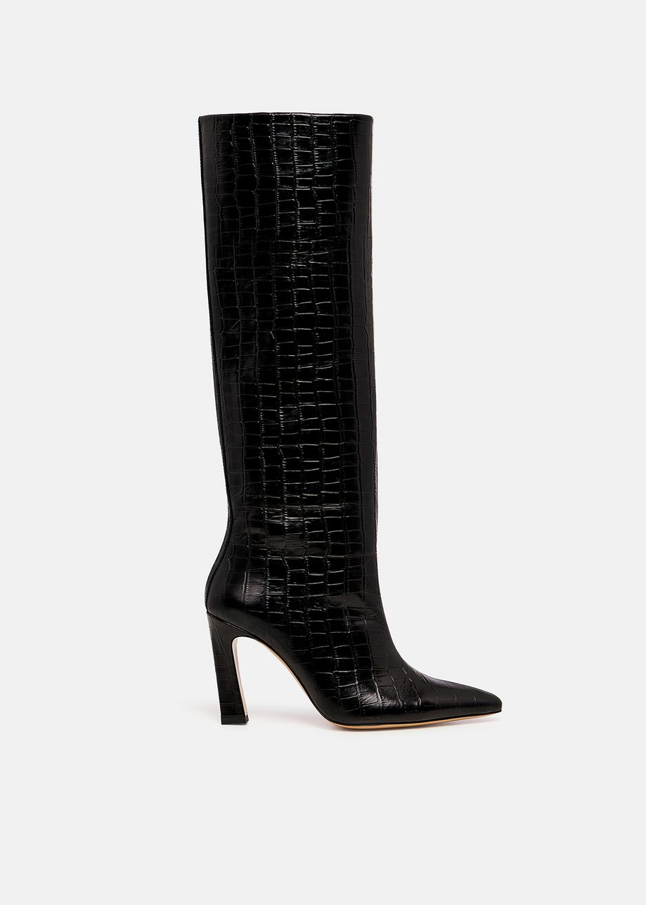 Bottes en cuir noires effet croco