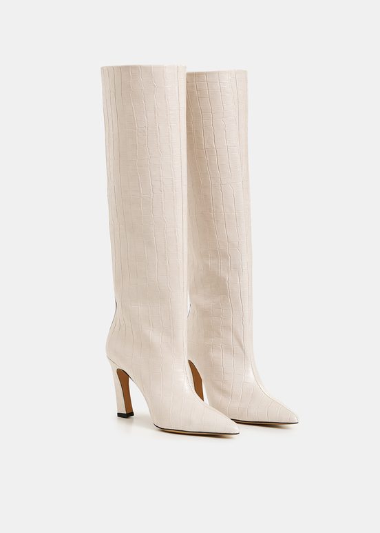 Botas de piel efecto cocodrilo, blanco roto