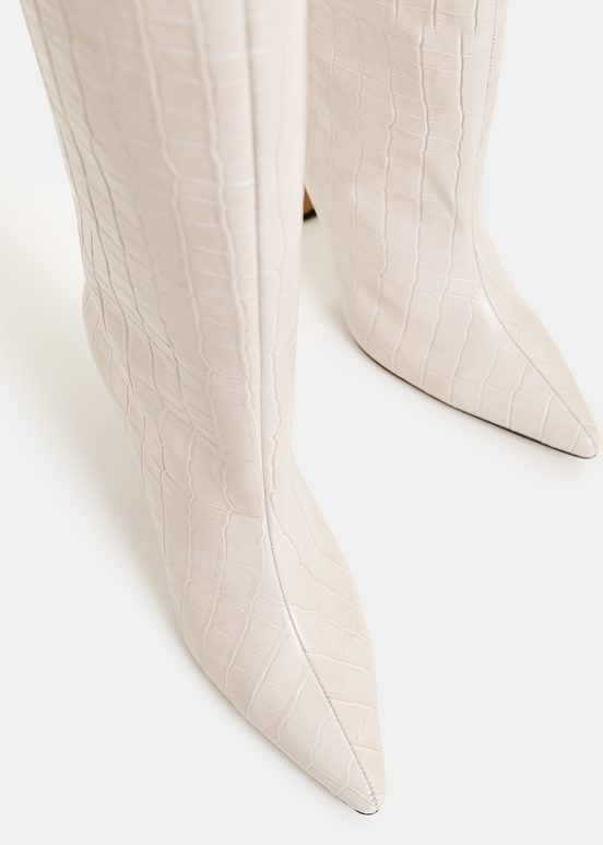 Botas de piel efecto cocodrilo, blanco roto