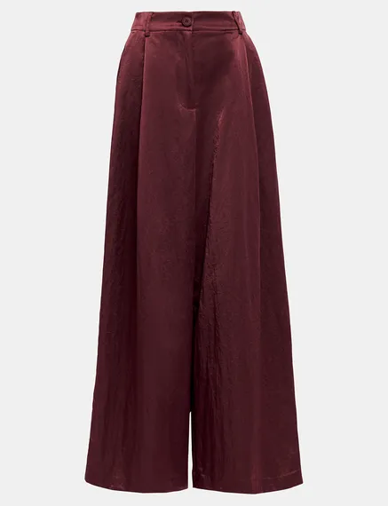 Maroon satin wide-leg pants