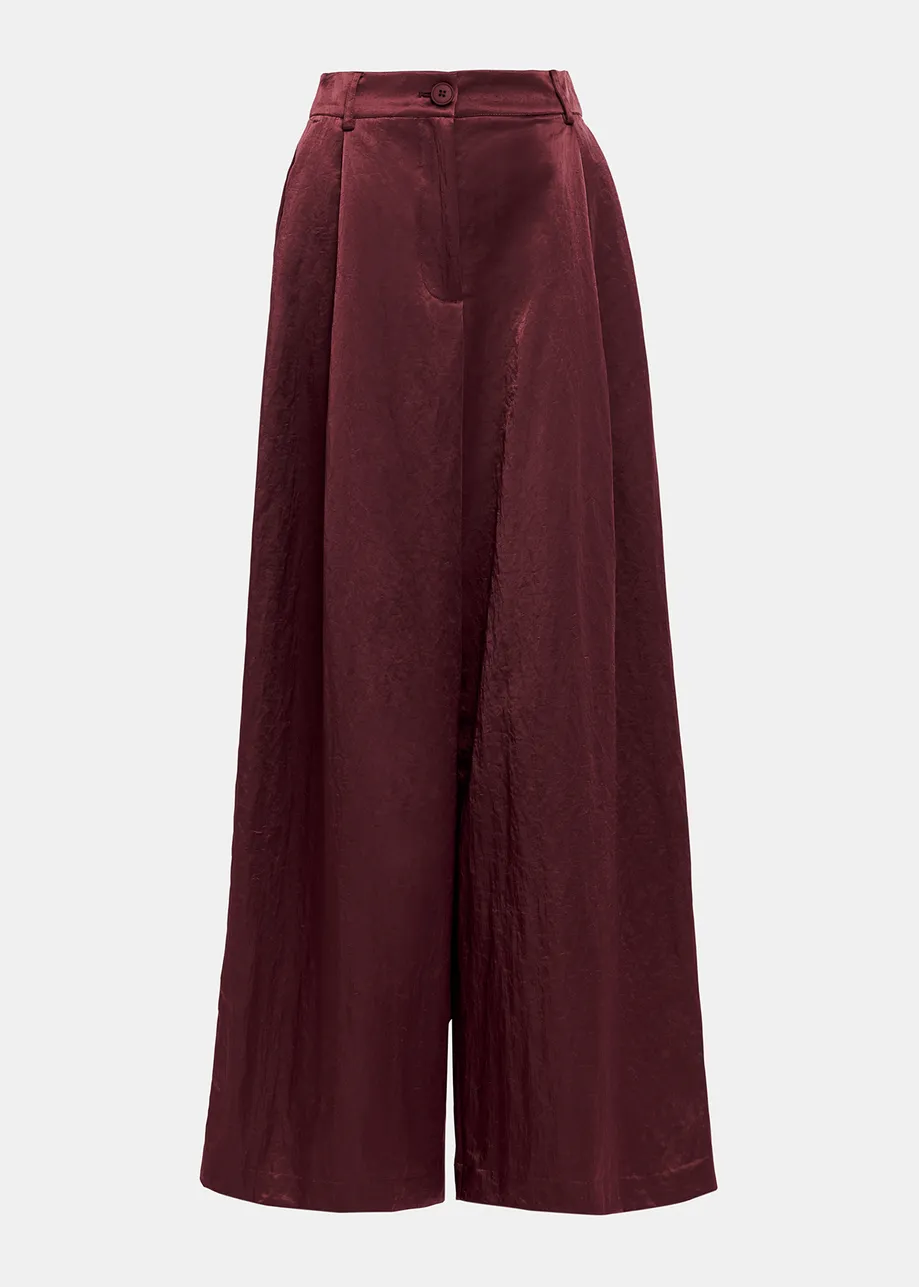 Maroon satin wide-leg pants