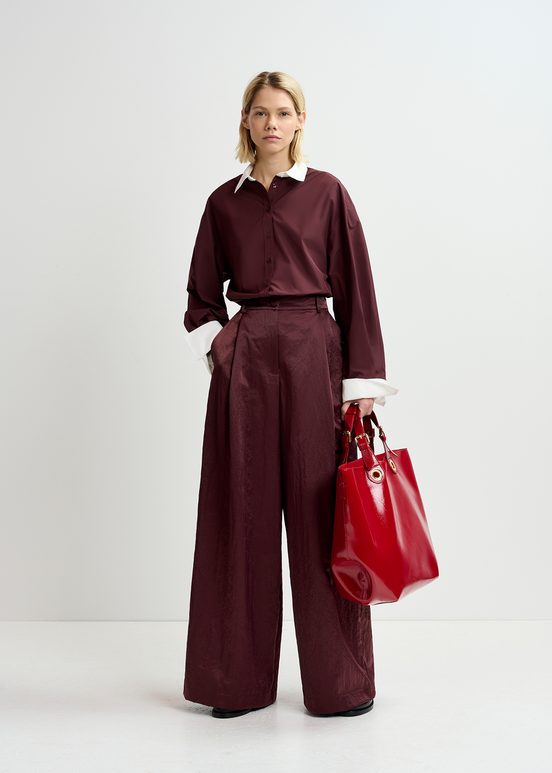 Pantalon large en satin marron