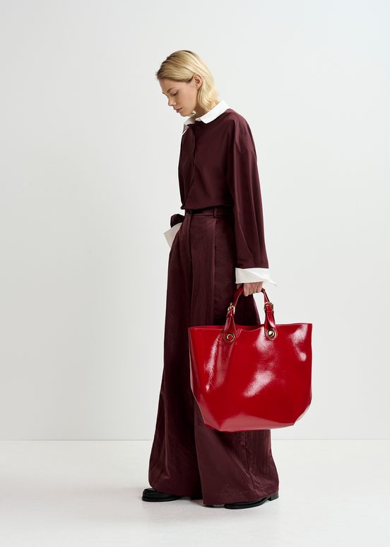 Maroon satin wide-leg pants