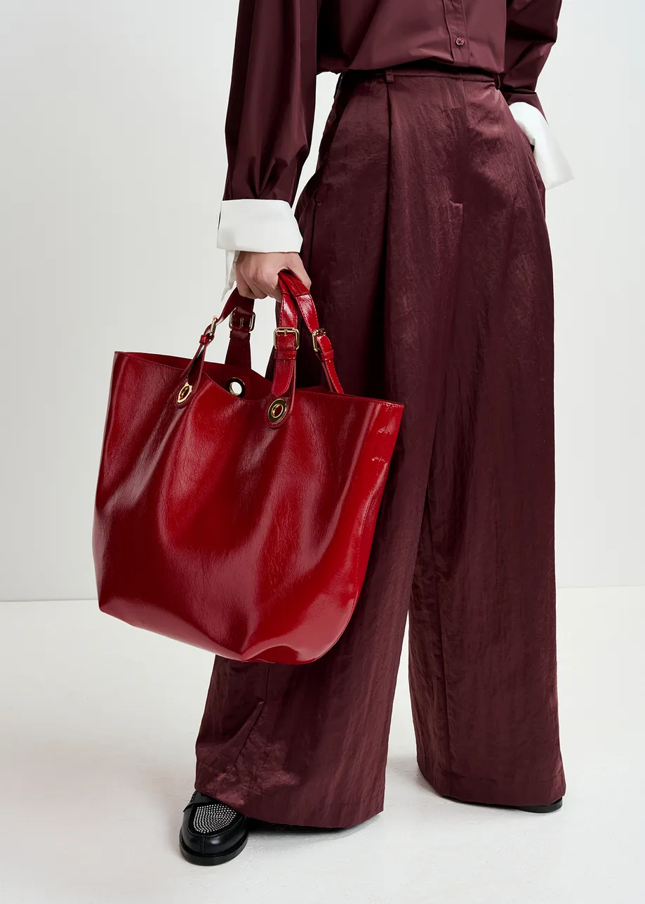 Maroon satin wide-leg pants