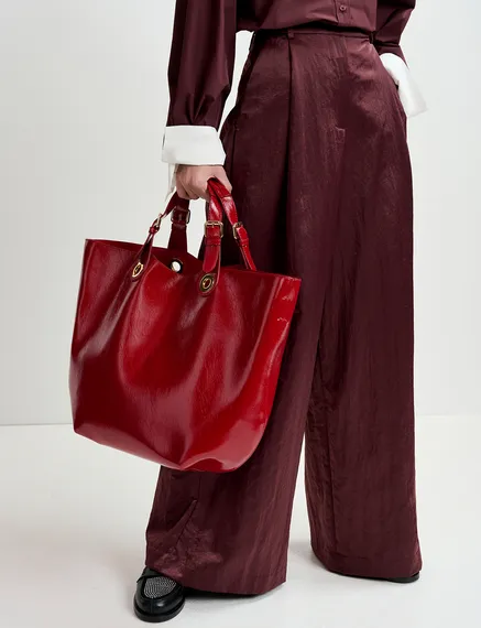 Maroon satin wide-leg pants