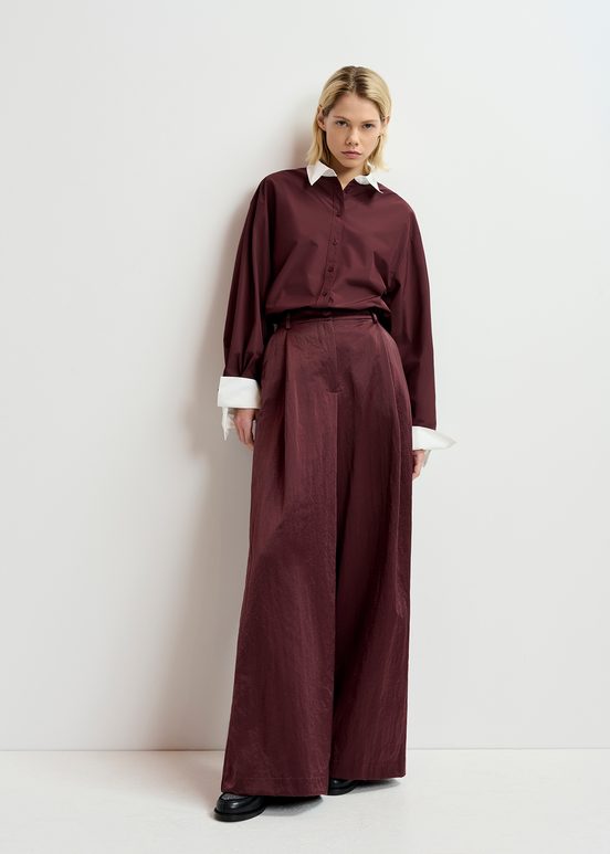 Maroon satin wide-leg pants