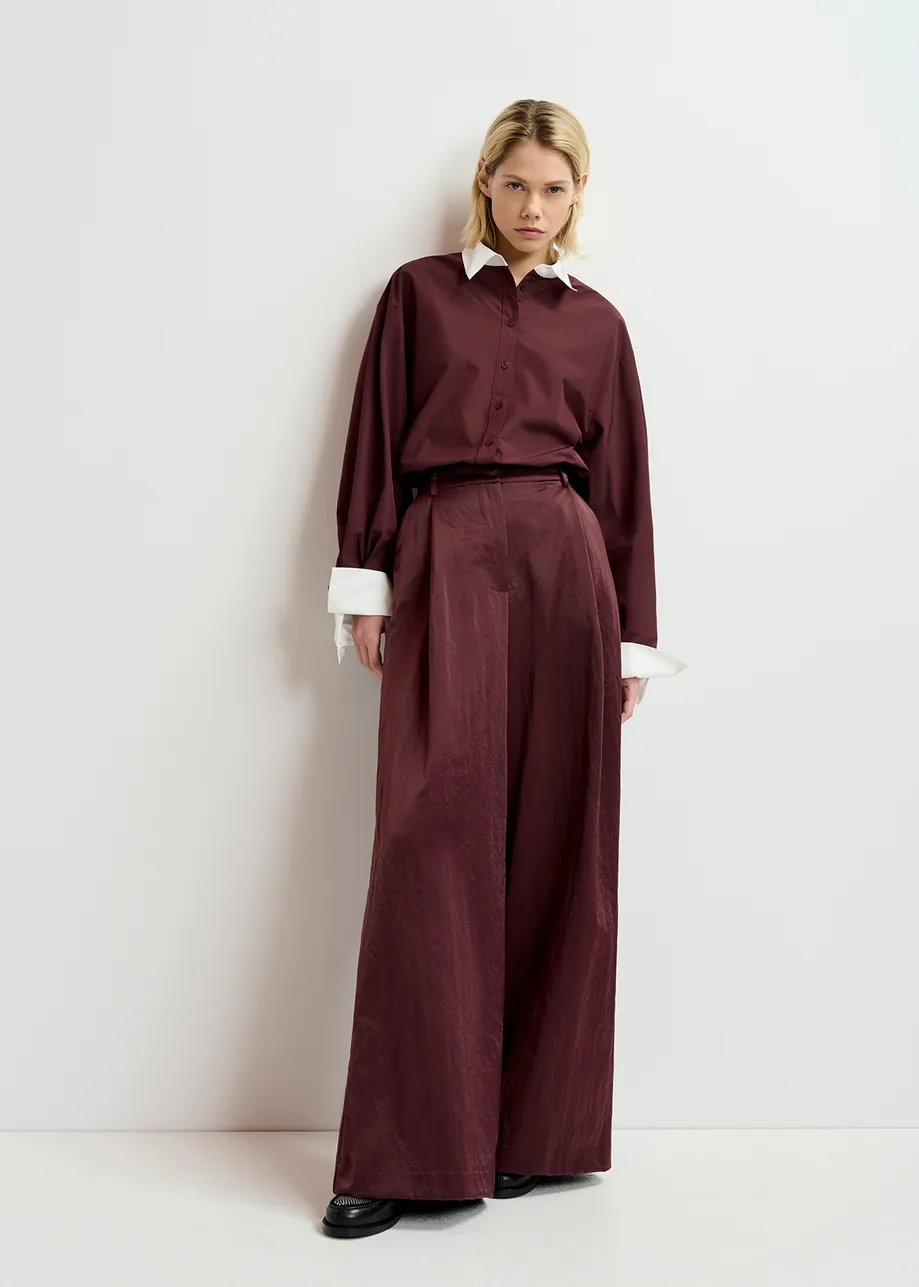 Maroon satin wide-leg pants