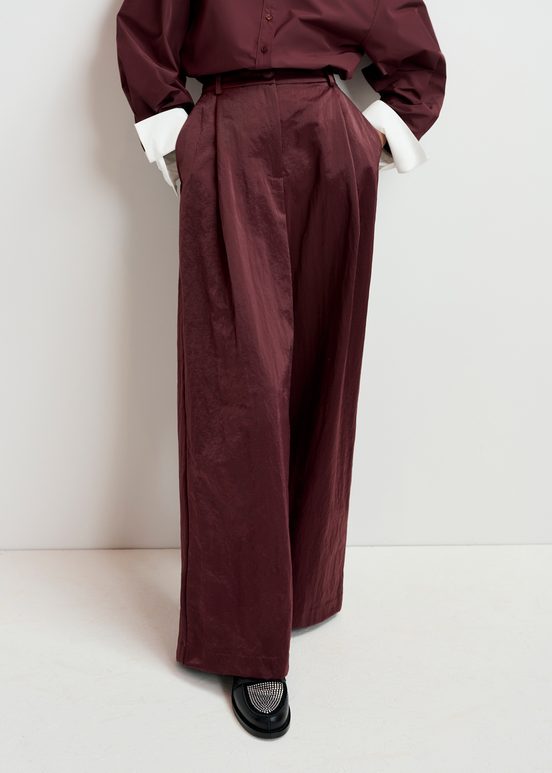 Pantalon large en satin marron