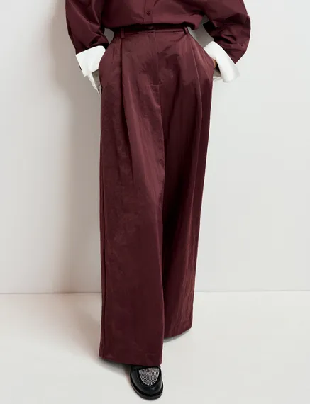 Pantalon large en satin marron